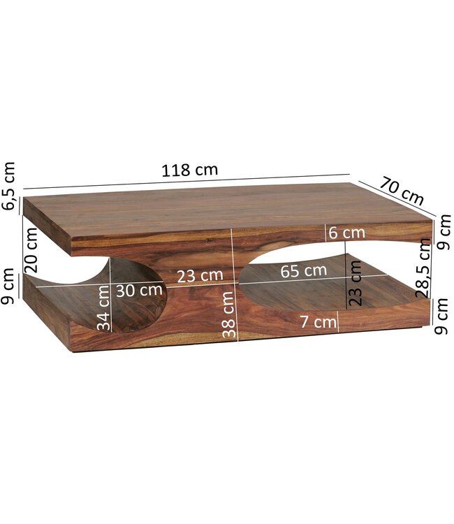 Wohnling salontafel massief hout Sheesham 118 cm brede eettafel ontwerp donkerbruin landelijke stijl tafel