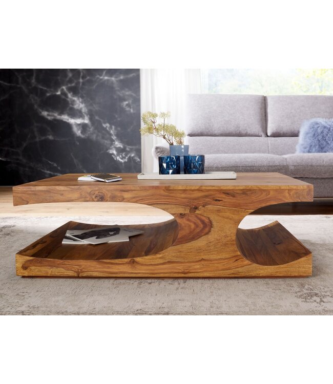 Wohnling salontafel massief hout Sheesham 118 cm brede eettafel ontwerp donkerbruin landelijke stijl tafel