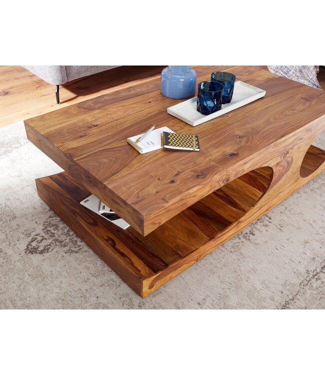 Wohnling salontafel massief hout Sheesham 118 cm brede eettafel ontwerp donkerbruin landelijke stijl tafel