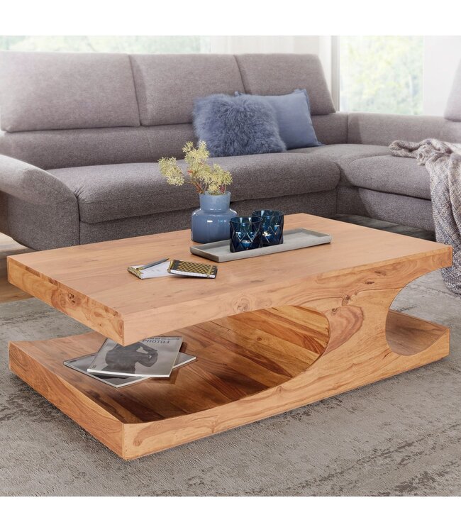 Wohnling massief houten salontafel Acacia 118 cm brede eettafel ontwerp donkerbruin landelijke stijl tafel