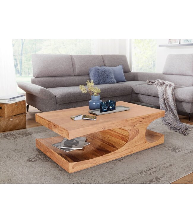 Wohnling massief houten salontafel Acacia 118 cm brede eettafel ontwerp donkerbruin landelijke stijl tafel