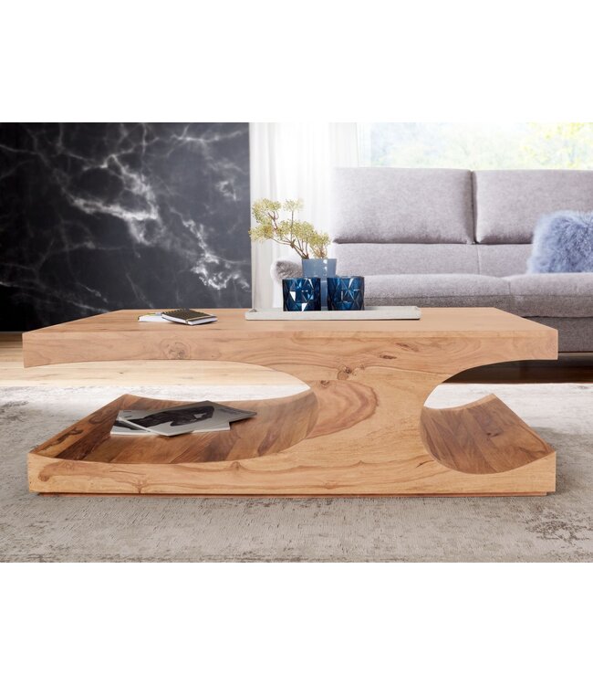 Wohnling massief houten salontafel Acacia 118 cm brede eettafel ontwerp donkerbruin landelijke stijl tafel