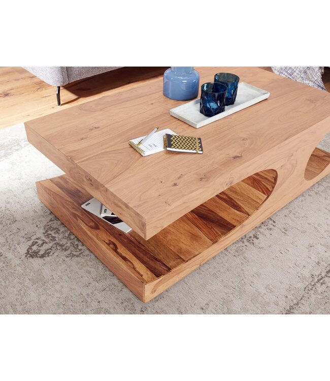 Wohnling massief houten salontafel Acacia 118 cm brede eettafel ontwerp donkerbruin landelijke stijl tafel