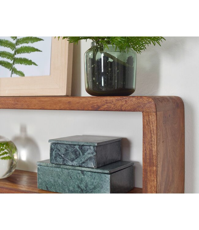 Wohnling design wandplank set van 3 BOHA massief houten planken sheesham landelijke stijl | Rustieke wandplankenset hout | Hangplank vierkant echt hout | Wandplanken | Hangende dobbelstenen | Plankwanddozen vierkant