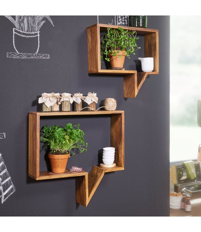 Wohnling set van 2 wandplanken MUMBAI massief houten sheesham houten plank landelijke huisstijl hangende plank echte houten wandplank natuurlijk product