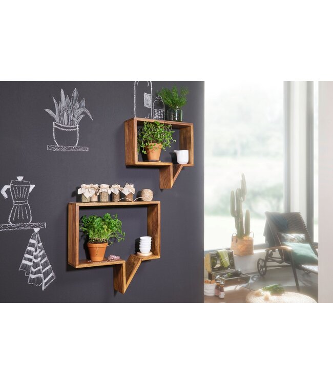 Wohnling set van 2 wandplanken MUMBAI massief houten sheesham houten plank landelijke huisstijl hangende plank echte houten wandplank natuurlijk product