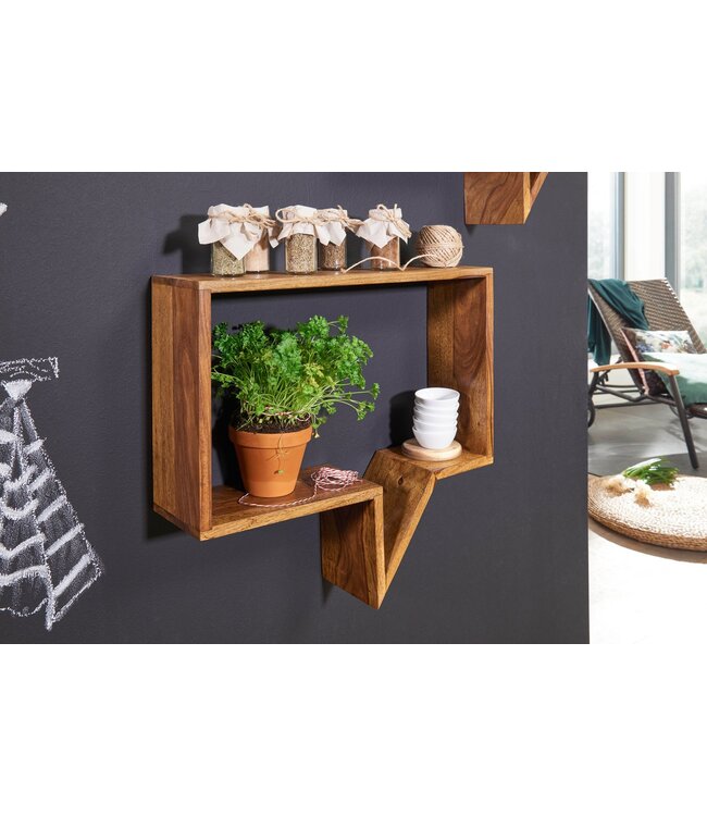 Wohnling set van 2 wandplanken MUMBAI massief houten sheesham houten plank landelijke huisstijl hangende plank echte houten wandplank natuurlijk product