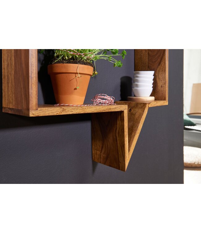 Wohnling set van 2 wandplanken MUMBAI massief houten sheesham houten plank landelijke huisstijl hangende plank echte houten wandplank natuurlijk product