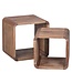 Wohnling set van 2 bijzettafels BOHA massief houten design salontafel acacia 2 tafels | Kubus Plankenset Bruin | Massieve salontafel | Bijzettafels hout landhuisstijl | Houten tafel woonkamer |