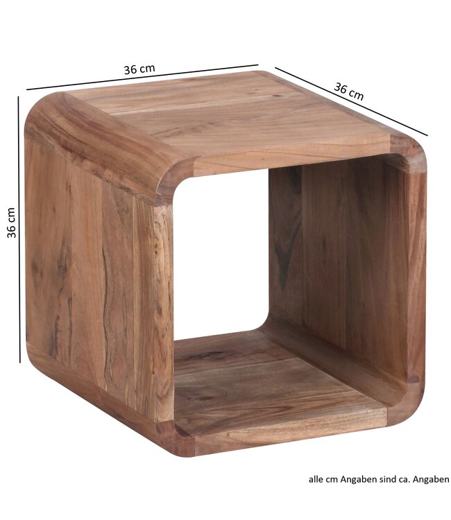 Wohnling set van 2 bijzettafels BOHA massief houten design salontafel acacia 2 tafels | Kubus Plankenset Bruin | Massieve salontafel | Bijzettafels hout landhuisstijl | Houten tafel woonkamer |