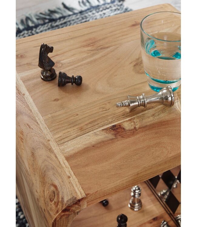Wohnling set van 2 bijzettafels BOHA massief houten design salontafel acacia 2 tafels | Kubus Plankenset Bruin | Massieve salontafel | Bijzettafels hout landhuisstijl | Houten tafel woonkamer |