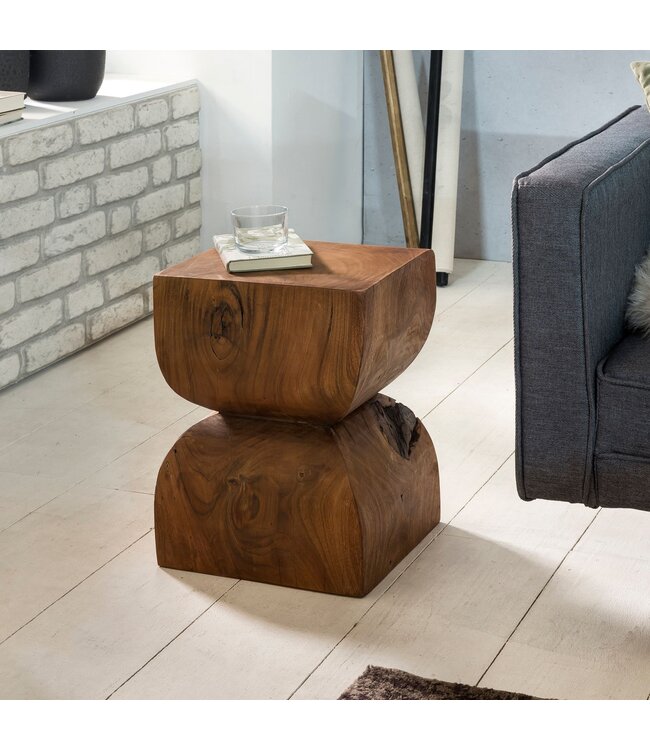 Wohnling bijzettafel WL1.562 Sheesham massief hout 30x45x30cm Rustieke decoratieve tafel | Bloementafel Kleine houten tafel | Sofa aanbouwtafel Bruin| Kleine echt houten tafel | Opbergtafel woonkamer tafel