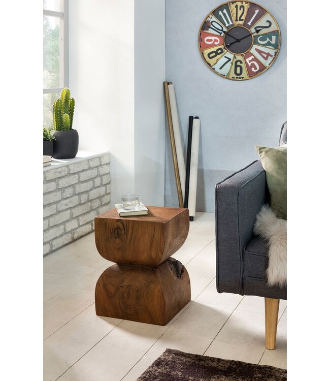 Wohnling bijzettafel WL1.562 Sheesham massief hout 30x45x30cm Rustieke decoratieve tafel | Bloementafel Kleine houten tafel | Sofa aanbouwtafel Bruin| Kleine echt houten tafel | Opbergtafel woonkamer tafel