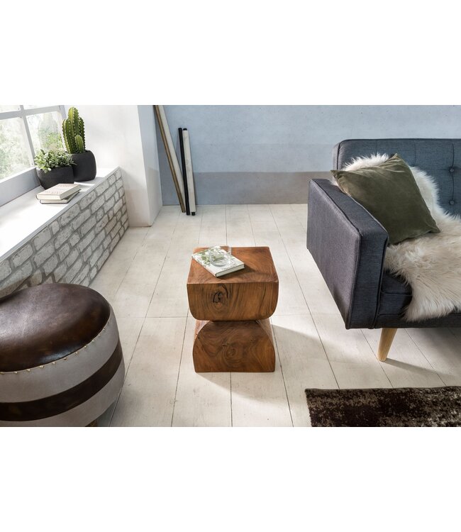 Wohnling bijzettafel WL1.562 Sheesham massief hout 30x45x30cm Rustieke decoratieve tafel | Bloementafel Kleine houten tafel | Sofa aanbouwtafel Bruin| Kleine echt houten tafel | Opbergtafel woonkamer tafel