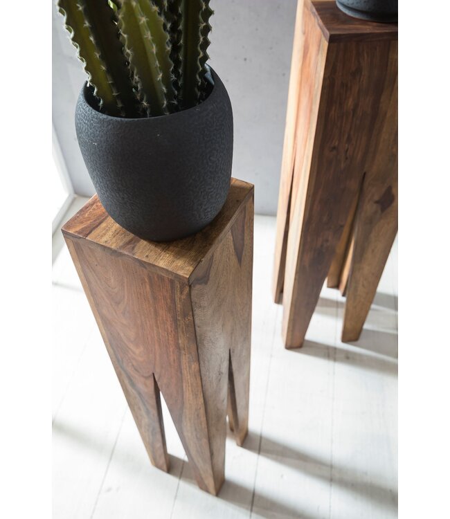 Wohnling bijzettafel set van 3 massief houten sheesham salontafel design kolommen landelijke stijl salontafel vierkant