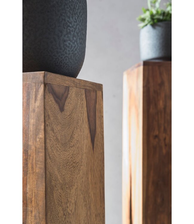 Wohnling bijzettafel set van 3 massief houten sheesham salontafel design kolommen landelijke stijl salontafel vierkant