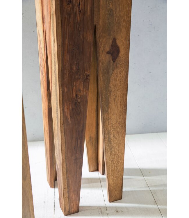 Wohnling bijzettafel set van 3 massief houten sheesham salontafel design kolommen landelijke stijl salontafel vierkant