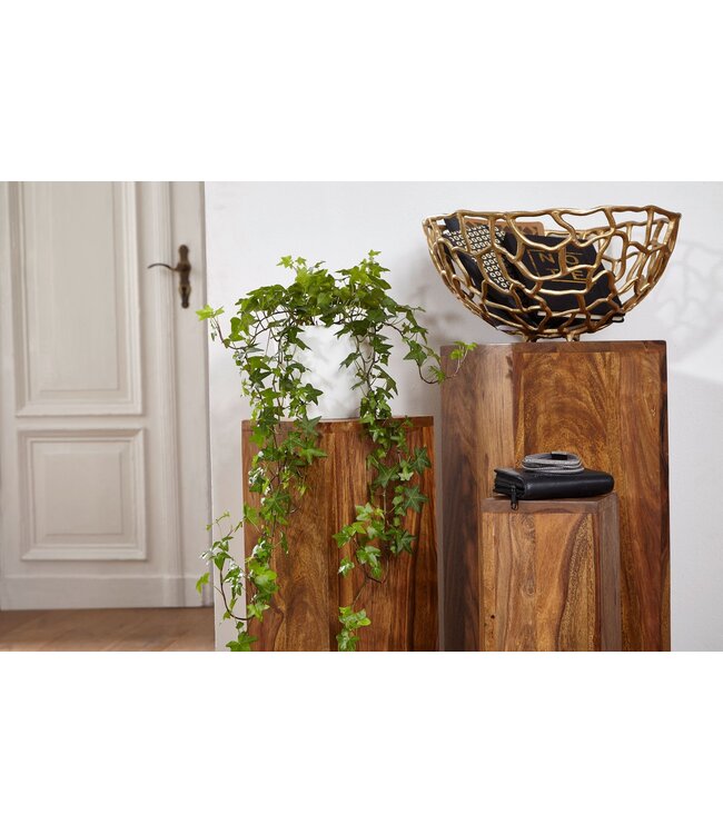 Wohnling bijzettafelset van 3 WL 1.566 massief hout 24,5x85x24,5 cm Sheesham-tafels | Houten tafel natuurproduct Echte houten bijzettafels Decoratieve kolommen | Drie houten tafels bruin | Bloembox hout Modern