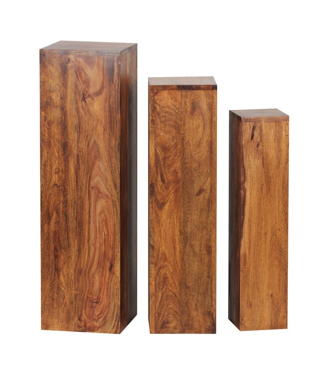 Wohnling bijzettafelset van 3 WL 1.566 massief hout 24,5x85x24,5 cm Sheesham-tafels | Houten tafel natuurproduct Echte houten bijzettafels Decoratieve kolommen | Drie houten tafels bruin | Bloembox hout Modern