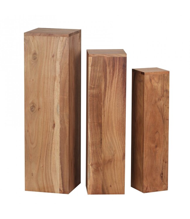 Wohnling bijzettafels set van 3 WL1.567 massief hout 24,5x85x24,5 cm Acacia tafels | Houten tafel natuurproduct Echte houten bijzettafels Decoratieve kolommen | Drie houten tafels bruin | Bloembox hout Modern