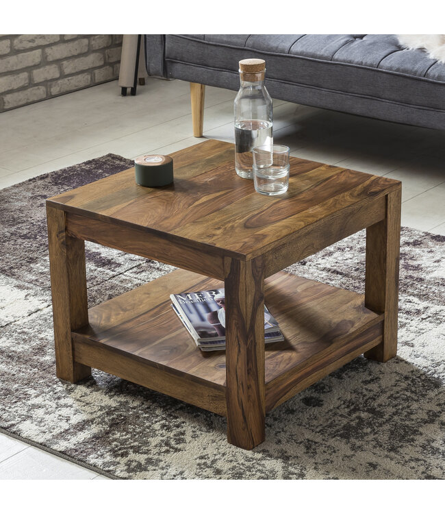 Wohnling salontafel MUMBAI massief hout Sheesham 60 x 60 cm salontafel design donkerbruin landelijke stijl bijzettafel