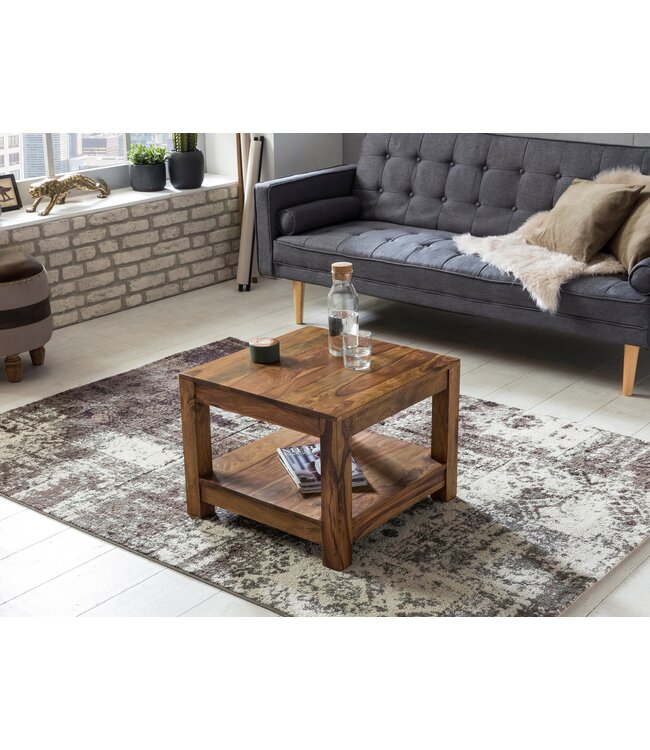 Wohnling salontafel MUMBAI massief hout Sheesham 60 x 60 cm salontafel design donkerbruin landelijke stijl bijzettafel