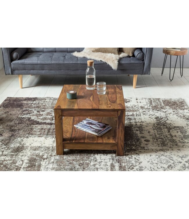 Wohnling salontafel MUMBAI massief hout Sheesham 60 x 60 cm salontafel design donkerbruin landelijke stijl bijzettafel
