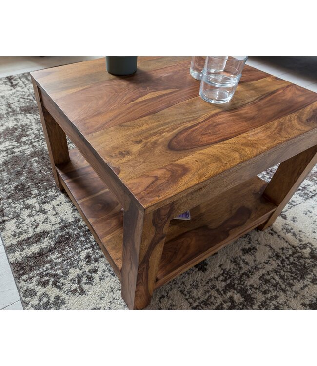 Wohnling salontafel MUMBAI massief hout Sheesham 60 x 60 cm salontafel design donkerbruin landelijke stijl bijzettafel
