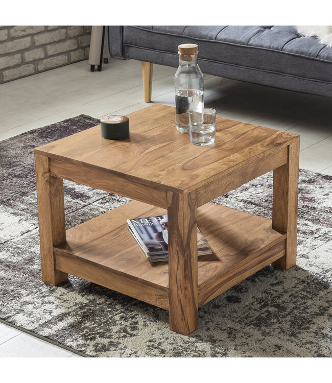 Wohnling salontafel MUMBAI massief houten acacia 60 x 60 cm salontafel design donkerbruin landelijke stijl bijzettafel