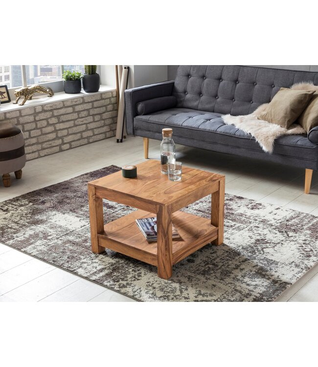 Wohnling salontafel MUMBAI massief houten acacia 60 x 60 cm salontafel design donkerbruin landelijke stijl bijzettafel