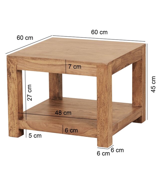 Wohnling salontafel MUMBAI massief houten acacia 60 x 60 cm salontafel design donkerbruin landelijke stijl bijzettafel