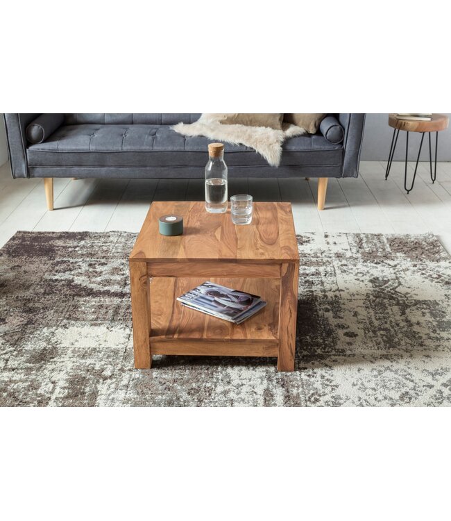 Wohnling salontafel MUMBAI massief houten acacia 60 x 60 cm salontafel design donkerbruin landelijke stijl bijzettafel