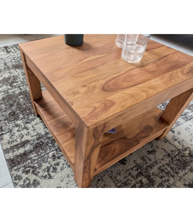 Wohnling salontafel MUMBAI massief houten acacia 60 x 60 cm salontafel design donkerbruin landelijke stijl bijzettafel