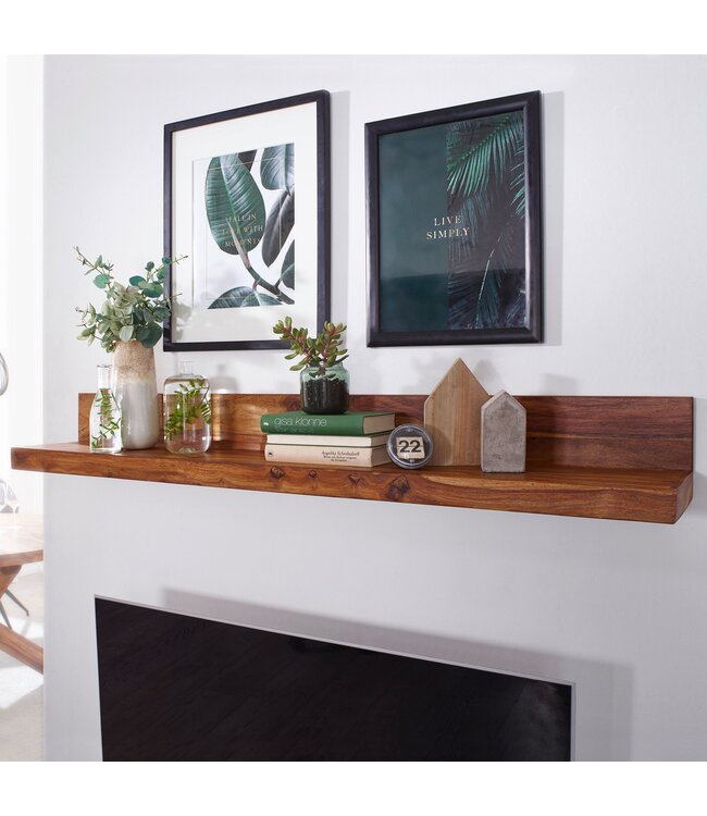 Wohnling wandplank MUMBAI massief hout sheesham houten plank 110 cm landelijke stijl hangende plank echt houten wandplank natuurlijk product