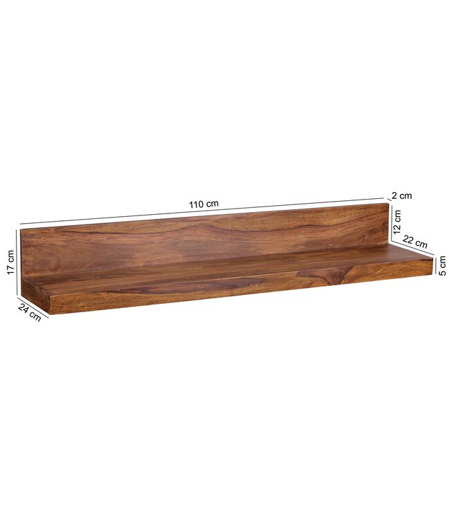 Wohnling wandplank MUMBAI massief hout sheesham houten plank 110 cm landelijke stijl hangende plank echt houten wandplank natuurlijk product