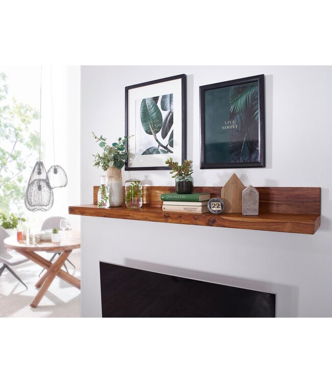 Wohnling wandplank MUMBAI massief hout sheesham houten plank 160 cm landelijke stijl hangende plank echt houten wandplank natuurlijk product