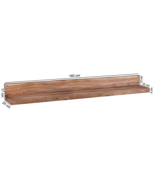 Wohnling wandplank MUMBAI massief hout acaciahout plank 160 cm landelijke stijl hangplank echt hout wandplank natuurlijk product