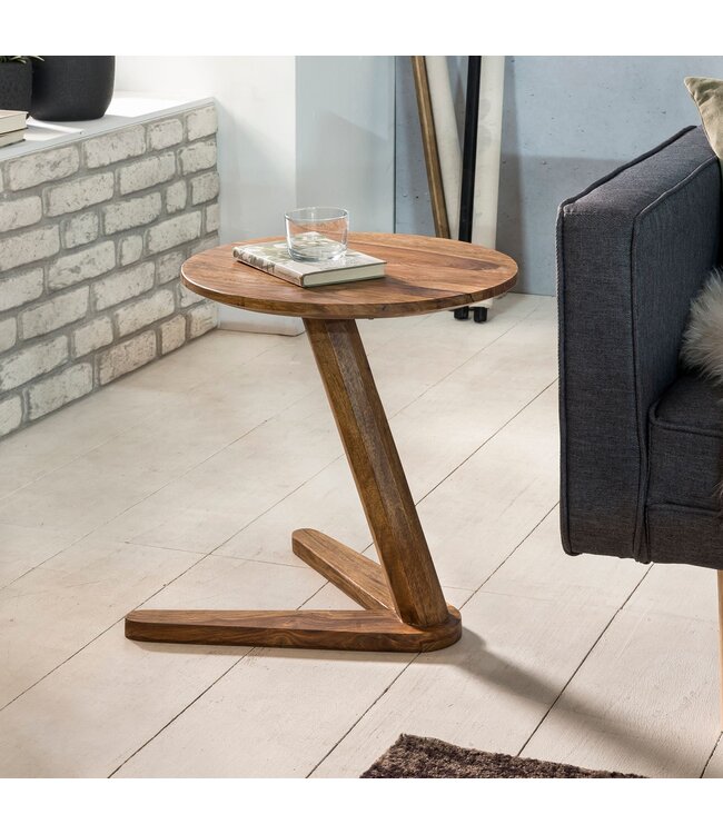 Wohnling bijzettafel BOHA massief houten sheesham design woonkamertafel 45 x 45cm rond nachtkastje natuurlijk hout landhuisstijl