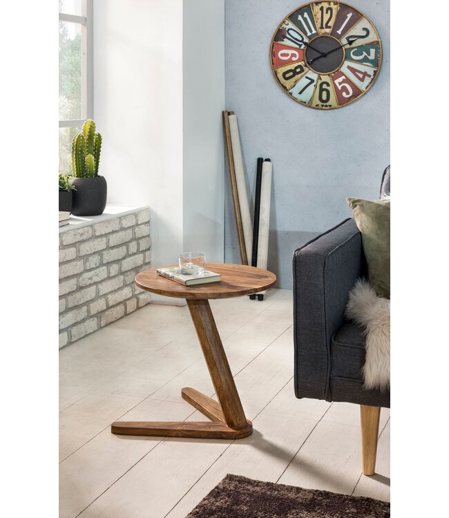 Wohnling bijzettafel BOHA massief houten sheesham design woonkamertafel 45 x 45cm rond nachtkastje natuurlijk hout landhuisstijl