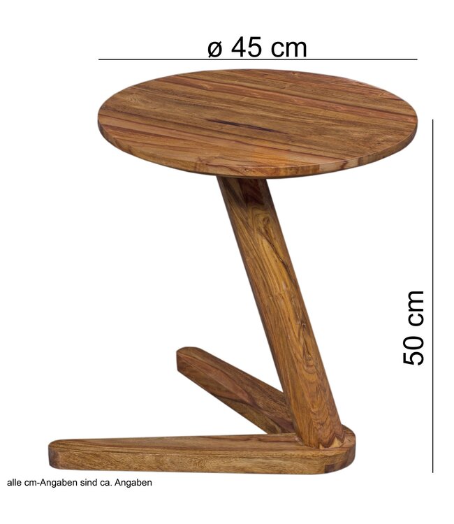 Wohnling bijzettafel BOHA massief houten sheesham design woonkamertafel 45 x 45cm rond nachtkastje natuurlijk hout landhuisstijl
