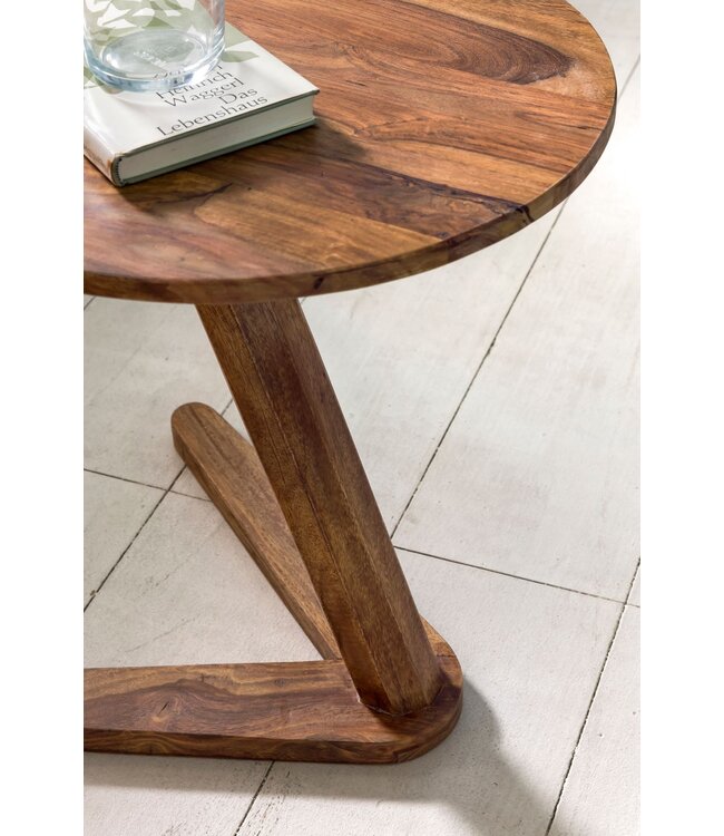Wohnling bijzettafel BOHA massief houten sheesham design woonkamertafel 45 x 45cm rond nachtkastje natuurlijk hout landhuisstijl