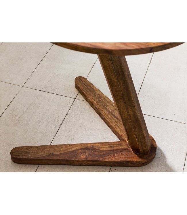 Wohnling bijzettafel BOHA massief houten sheesham design woonkamertafel 45 x 45cm rond nachtkastje natuurlijk hout landhuisstijl