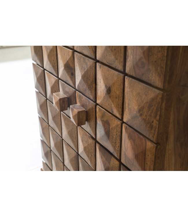 Wohnling thuisbar Sheesham massief hout 65x91x50 cm wijnbar opvouwbaar, kleine bar modern, barkast met deuren, drankkast met opbergruimte voor flessen en glazen