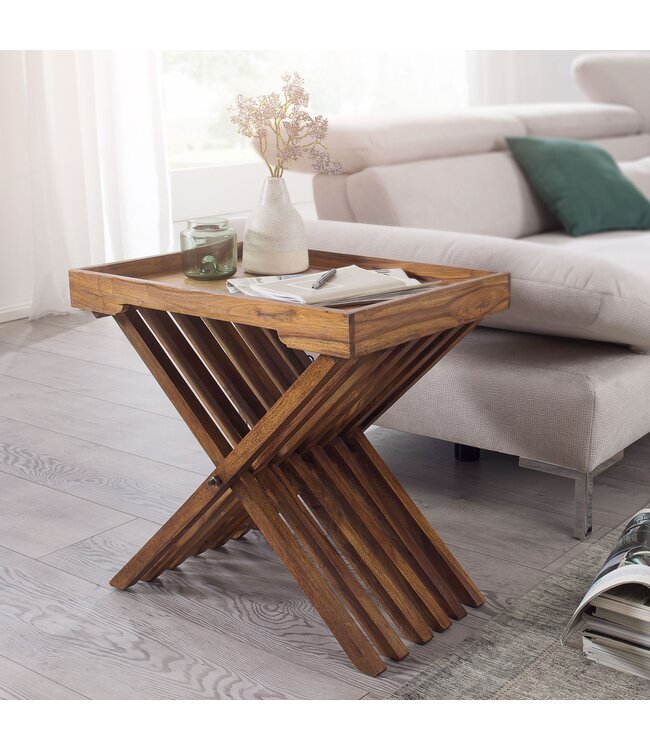 Wohnling tafel massief hout Sheesham ontwerp klaptafel dienblad en tafel frame opvouwbaar landelijke stijl