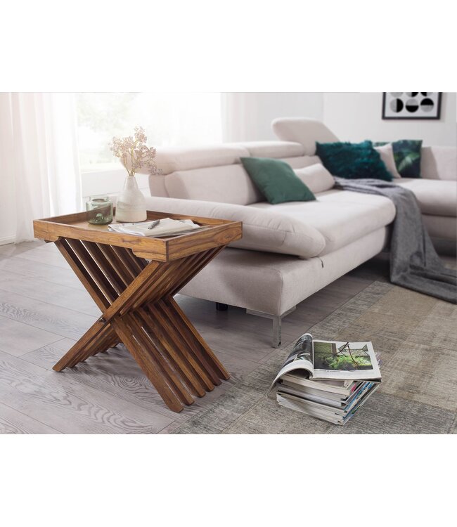 Wohnling tafel massief hout Sheesham ontwerp klaptafel dienblad en tafel frame opvouwbaar landelijke stijl