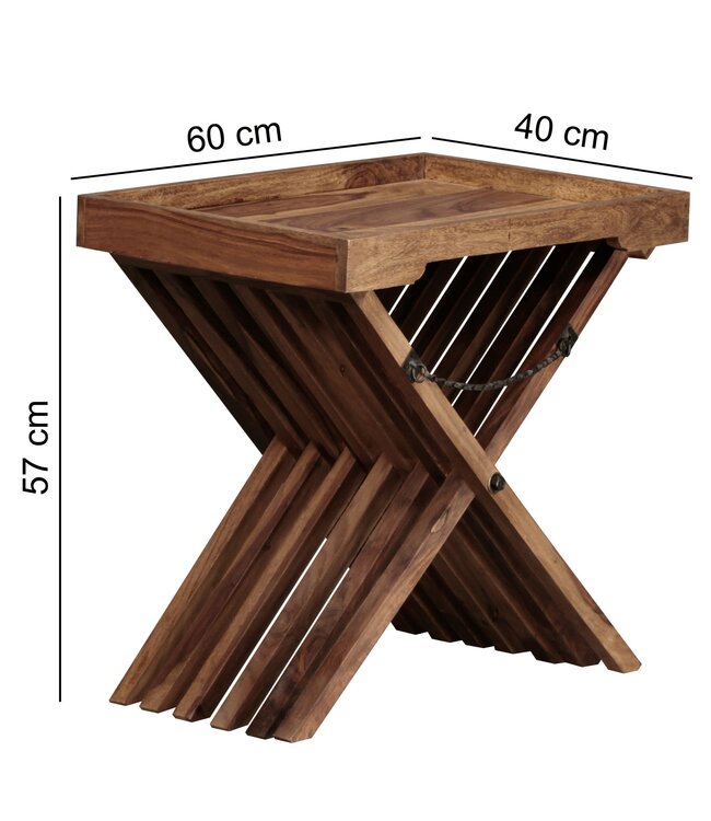 Wohnling tafel massief hout Sheesham ontwerp klaptafel dienblad en tafel frame opvouwbaar landelijke stijl