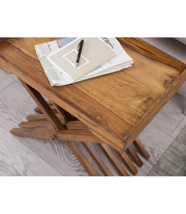 Wohnling tafel massief hout Sheesham ontwerp klaptafel dienblad en tafel frame opvouwbaar landelijke stijl