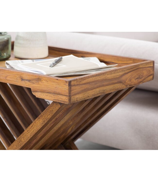 Wohnling tafel massief hout Sheesham ontwerp klaptafel dienblad en tafel frame opvouwbaar landelijke stijl