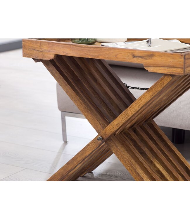 Wohnling tafel massief hout Sheesham ontwerp klaptafel dienblad en tafel frame opvouwbaar landelijke stijl
