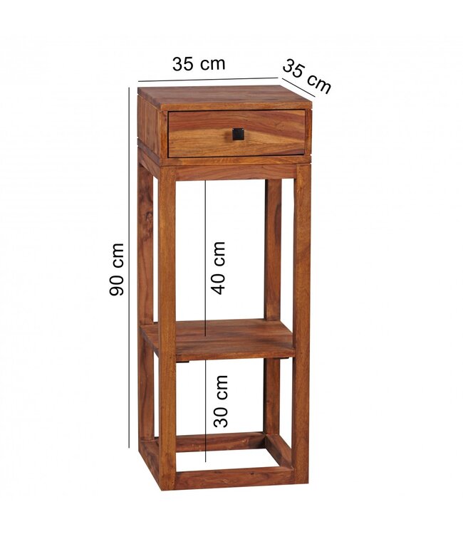 Wohnling bijzettafel MUMBAI massief houten sheesham bijzettafel telefoontafel met lade 35 x 35 x 90 cm